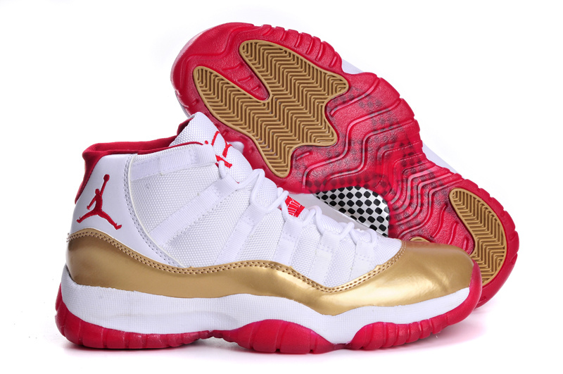 Air Jordan 11 Mens Shoes Aaa White/Golden/Red Online